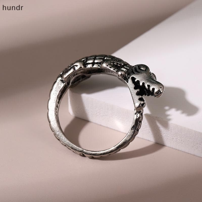 [hundr] Vintage Gótico Personalidade Masculina Criativo Crocodilo Anel De Dedo Moda Punk Hip Hop Animal Aberto Ajustável