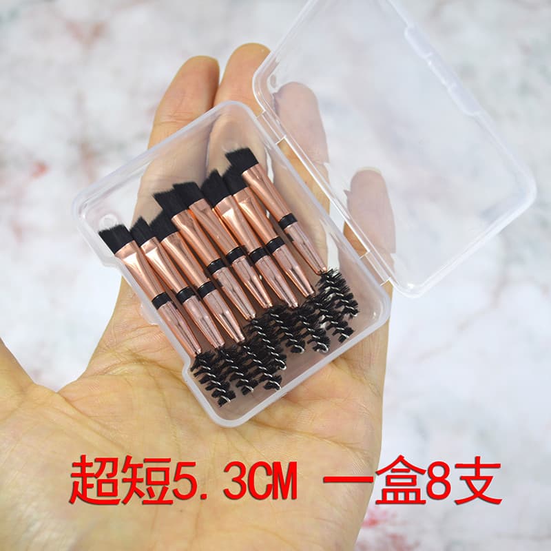 Uma caixa de 8 pincéis de sobrancelha oblíquos de duas cabeças ultracurtos de 5.3 cm Pincel de pó de sobrancelha de cabo