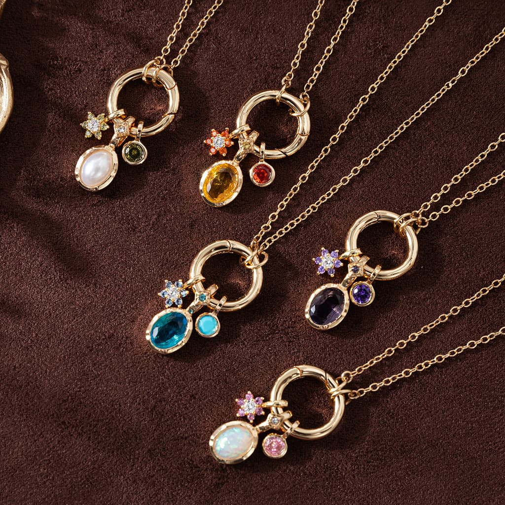 DIY birthstone colar 12 pedra de aniversário pingente zircão clavícula corrente Cross-Border Real banhado a ouro jóias a