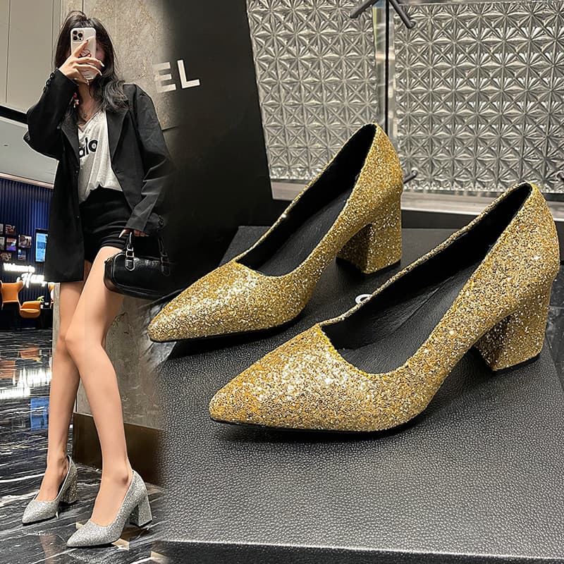 Saia combinando elegante único sapatos femininos noite vento sapatos suaves primavera 2025 novo estilo moda lantejoulas