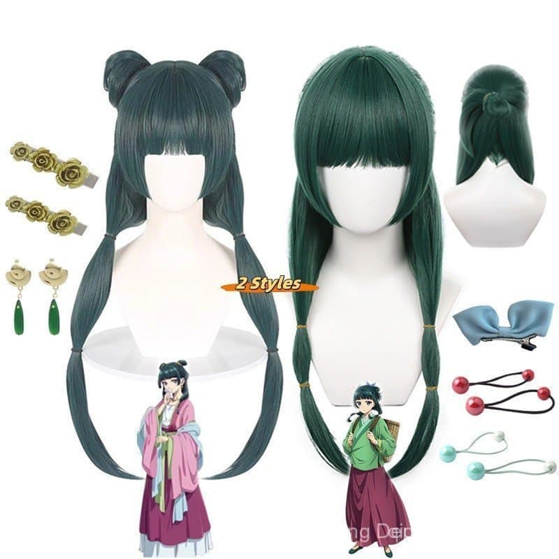 Peruca Sintética para Cosplay Maomao Anime The Apothecary Diaries Cabelo Verde 2 Estilos Kusuriya no Hitorigoto Acessóri