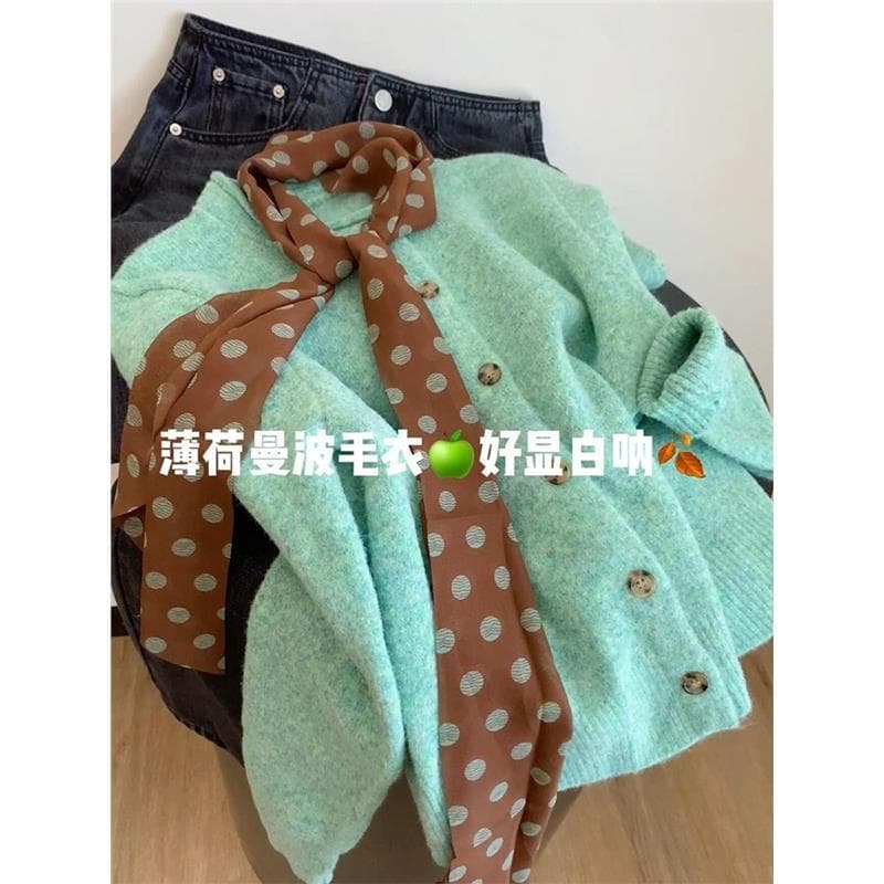 Verde menta em camadas camisola jaqueta feminina 2025 estilo coreano Super bonito malha Cardigan topo Original estilo qu