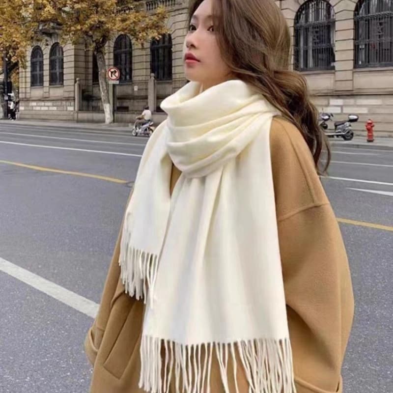 Cachecol feminino outono inverno cor sólida versão coreana All-Match xale estilo japonês quente High-End malha bege cach