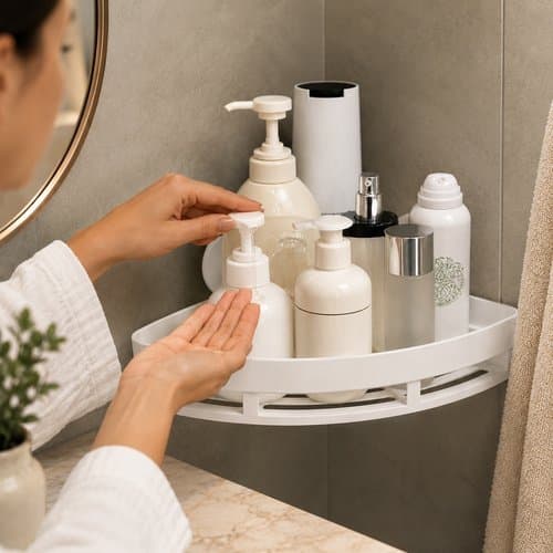 Suporte Multiuso Canto Banheiro Ventosa Fixa Organizador Branco Pratico