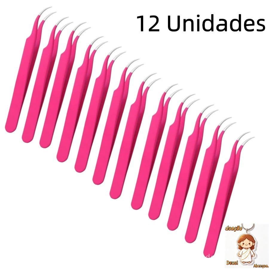 12 Unidades Pinça Rosa Curva De Precisão Para Alongamento Cílios Extensão
