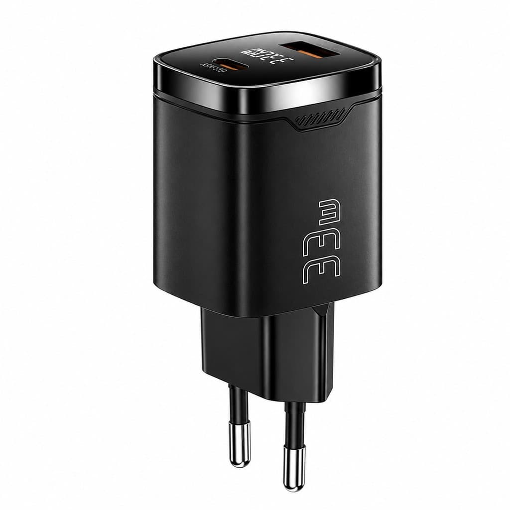 Carregador Turbo GaN 33W ESSAGER USB-C USB-A Display Digital