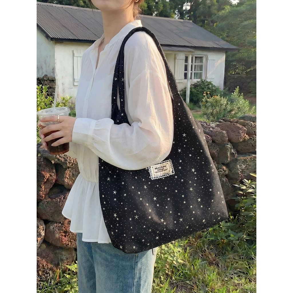 Primavera verão suave bling estrela impresso saco de lona feminino simples All-Match estudante Commuter grande capacidad