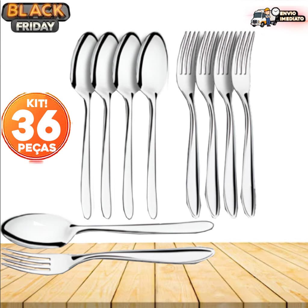 Kit 36 Talheres em Inox de Sobremesa – Garfo e Colher para Doces, Salgados e Sorvete – Cozinha, Restaurante, Lanchonete