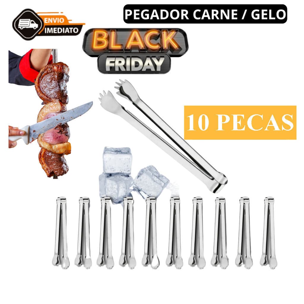 Kit 10 Pegador De Carne e Gelo 100% Inox Multiuso Carnes Frios Gelo Rodizio Restaurante Buffet