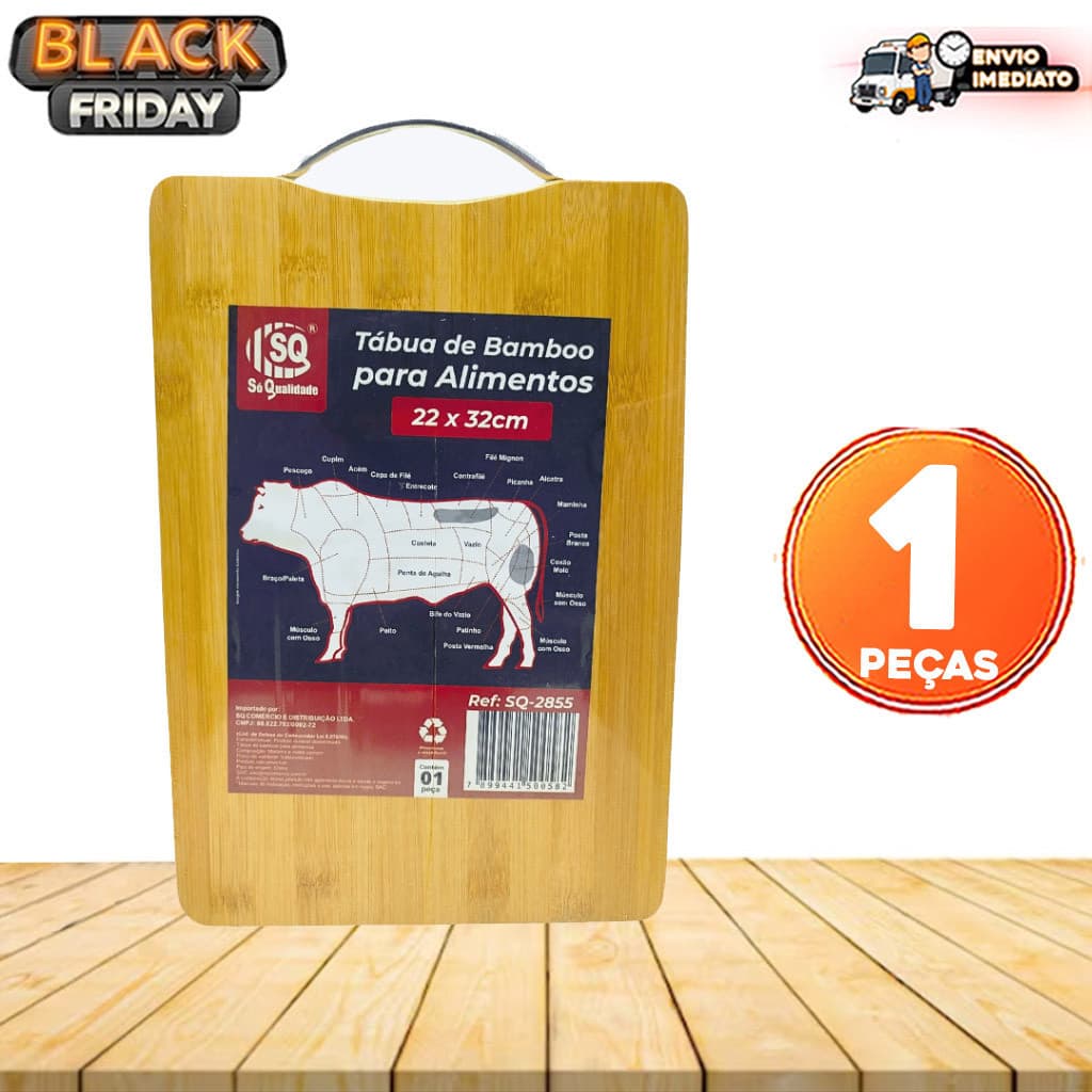 Tábua de Carne de Madeira – Tábua de Corte Bambu com Alça para Churrasco, Legumes, Frutas e Servir Alimentos na Cozinha