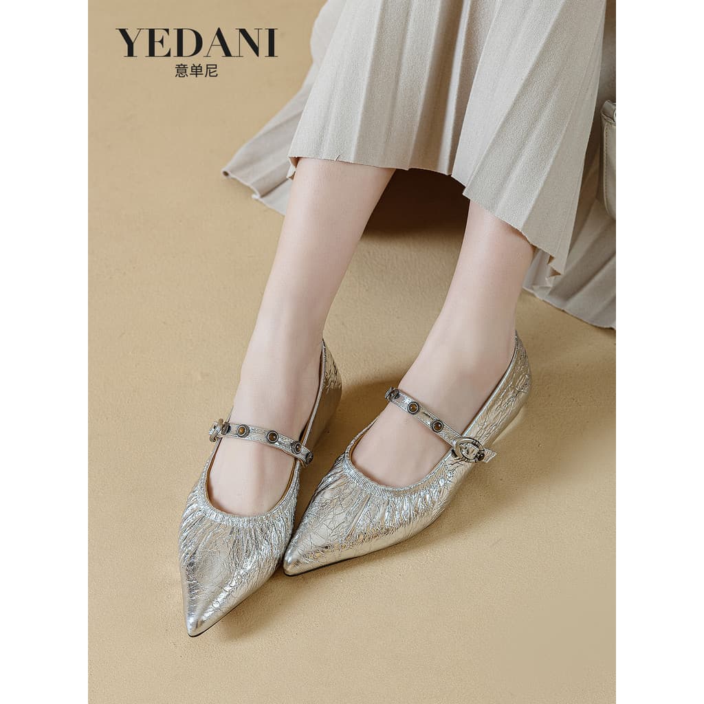 YEDANI couro genuíno Mary Jane sapatos femininos 2026 primavera verão novo estilo apontou Toe cinta plana bombas frances