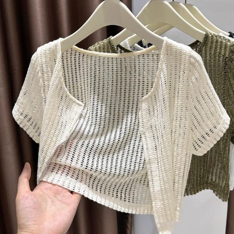 Blazer de Verão 2024 para Mulheres, Bolero Coreano Branco e Preto de Manga Curta, Blusa de Renda Filipina, Cardigã para