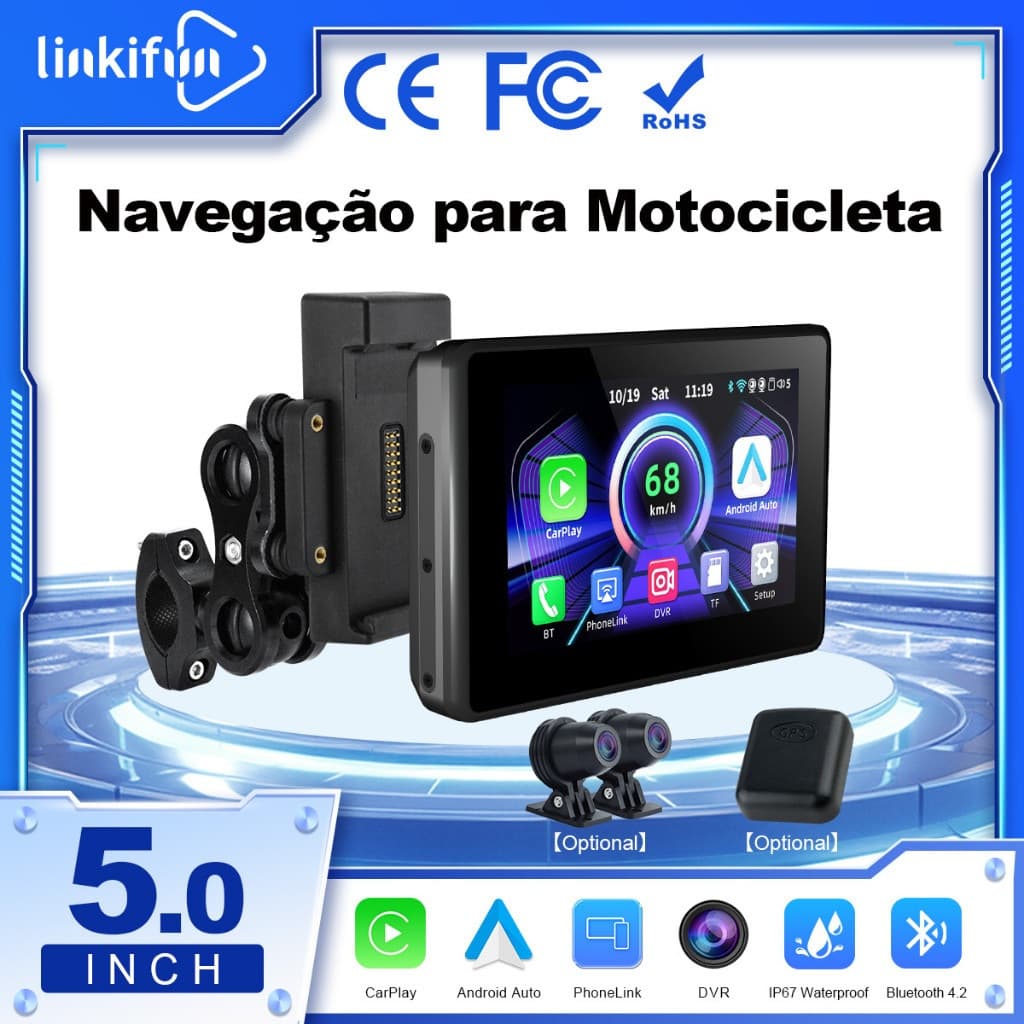 Linkifun MT3B Tela CarPlay Para Motocicleta De 5 Polegadas , Apple Sem Fio E Android Auto , Espelhamento De , IP67 , Sup