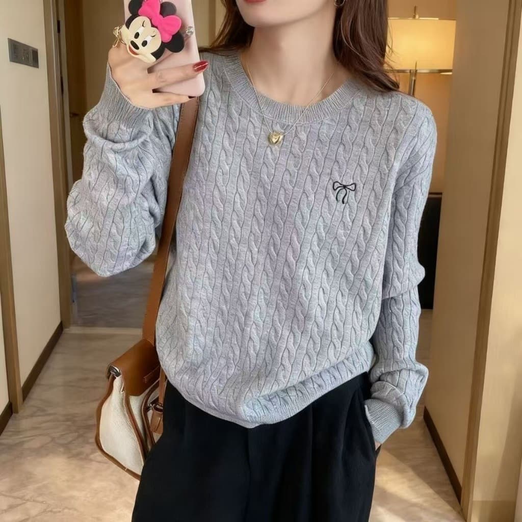 Suéter feminino de manga comprida, novo estilo outono inverno, elegante, emagrecedor, rejuvenescedor, tamanho grande 123