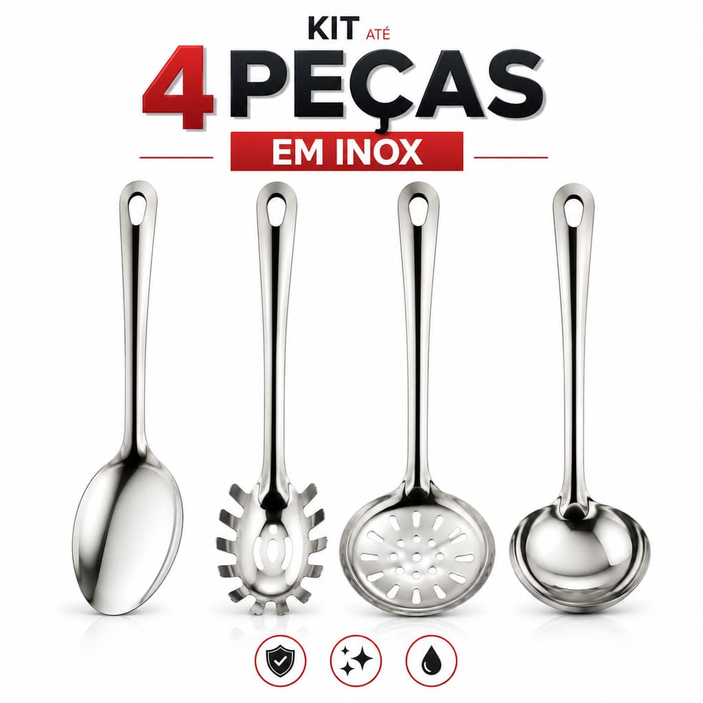 Kit Peças em Inox Colher Pegador de Massas Escumadeira e Concha Alta Qualidade 1 a 3 Unidades