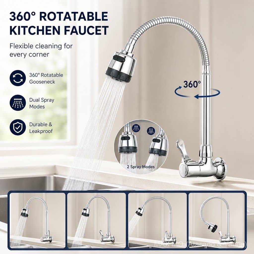 4 Pcs Limpeza 360 Graus Completa Torneira Com Múltiplas Opções Fluxo Controle Fácil Uma Mão Instalação Parede