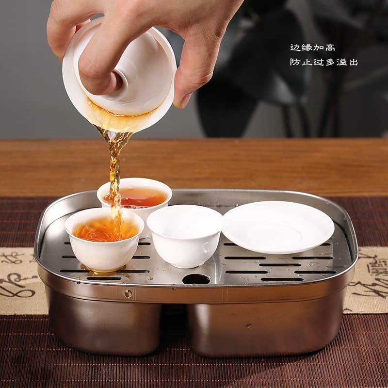 Chaozhou aço inoxidável Workman bandeja de chá armazenamento água doméstico ao ar livre portátil bandeja chá conjunto co