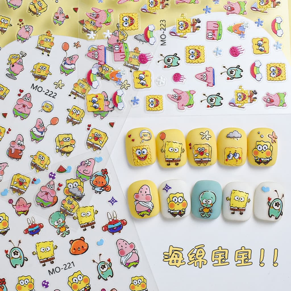 Bob Esponja Manicure adesivo 5D em relevo tridimensional bonito dos desenhos animados caranguejo de areia pequeno polvo