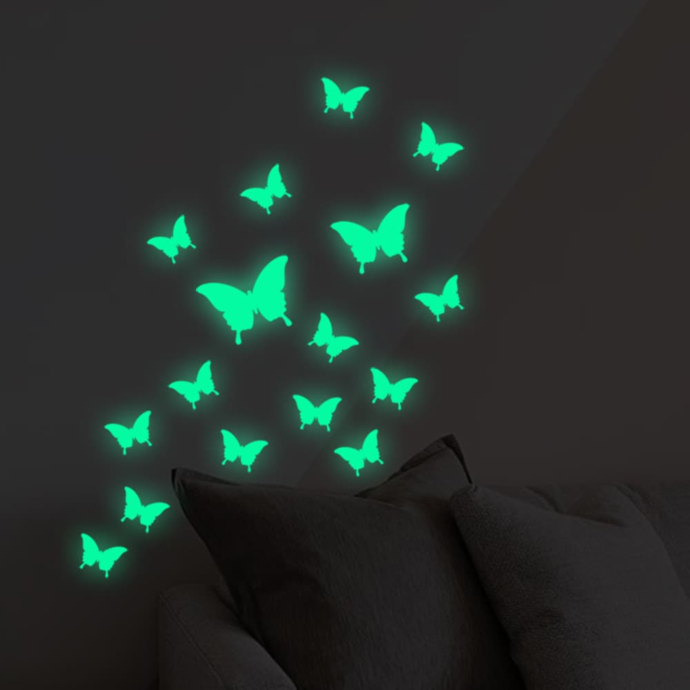 [Estoque pronto] YG360 16 peças adesivos luminosos borboleta quarto quarto adesivos de parede fluorescentes autoadesivos