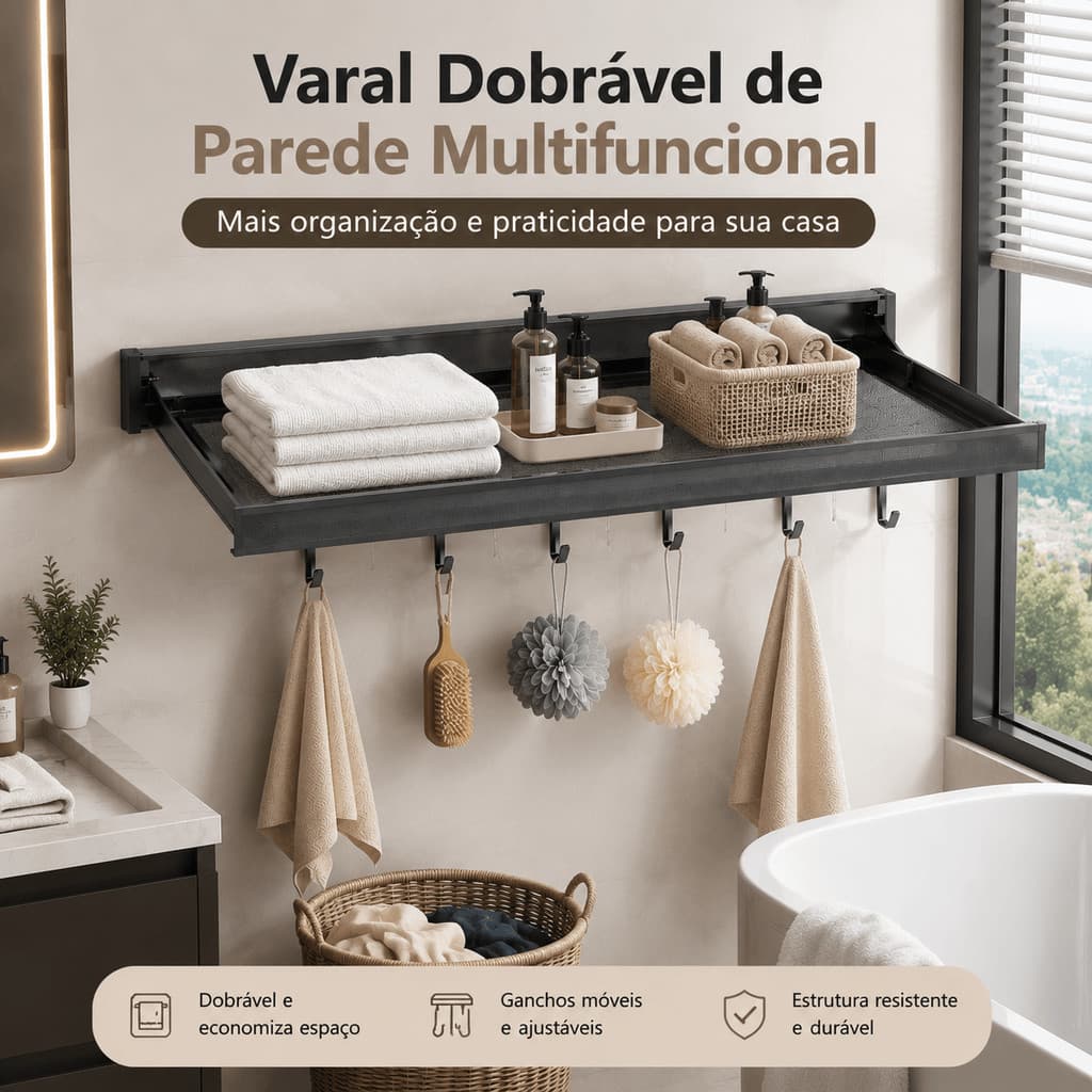 Varal de Parede Dobrável Para Roupas Retrátil Economia Espaço