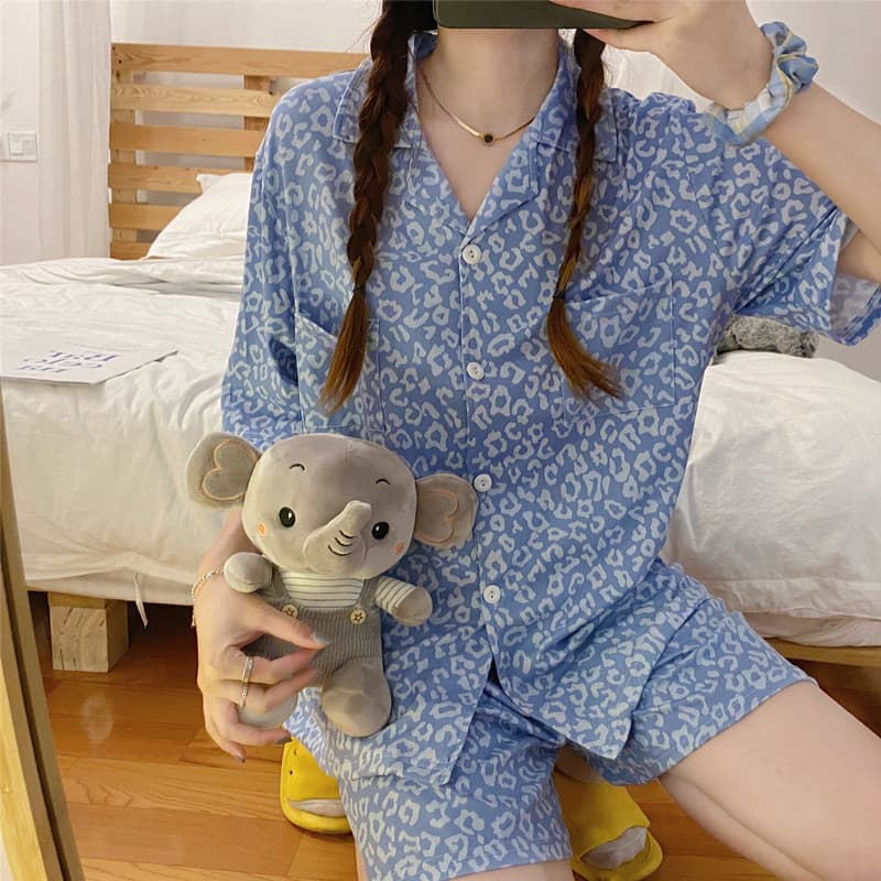 Pijamas femininos 2026 moda estilo ocidental estampa de leopardo terno de alta qualidade
