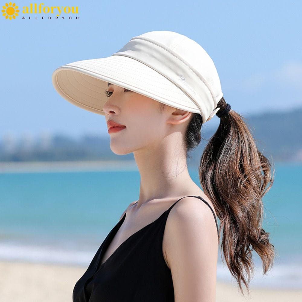 Boné de Rabo de Cavalo Vazio ALLFORYOU1, Aba Larga Removível, Chapéu de Sol de Verão Feminino, Proteção UV para Praia 4S