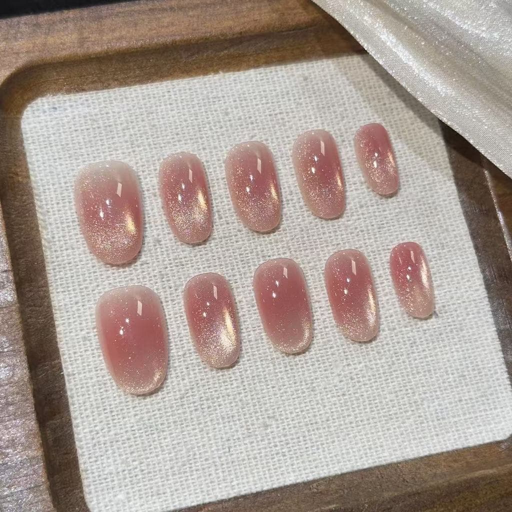 3E Luxo Leve Verão 2026 Unhas Postiças Artesanais Estilo Ins em Várias Formas A-line, Unhas Usáveis Populares do Mesmo E