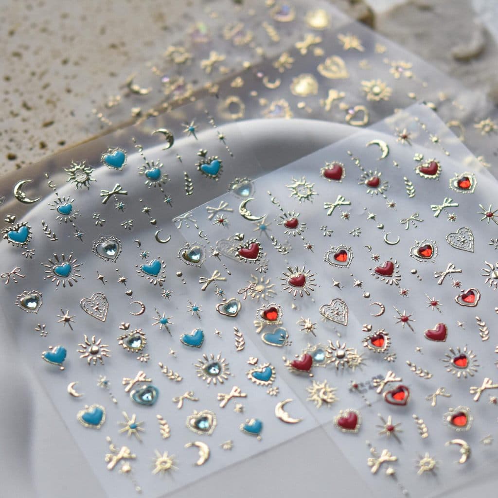 decoração de unha adesivo decoração de unha Broca de cristal de adesivo de unhas de relevo de estrela dourada e lua