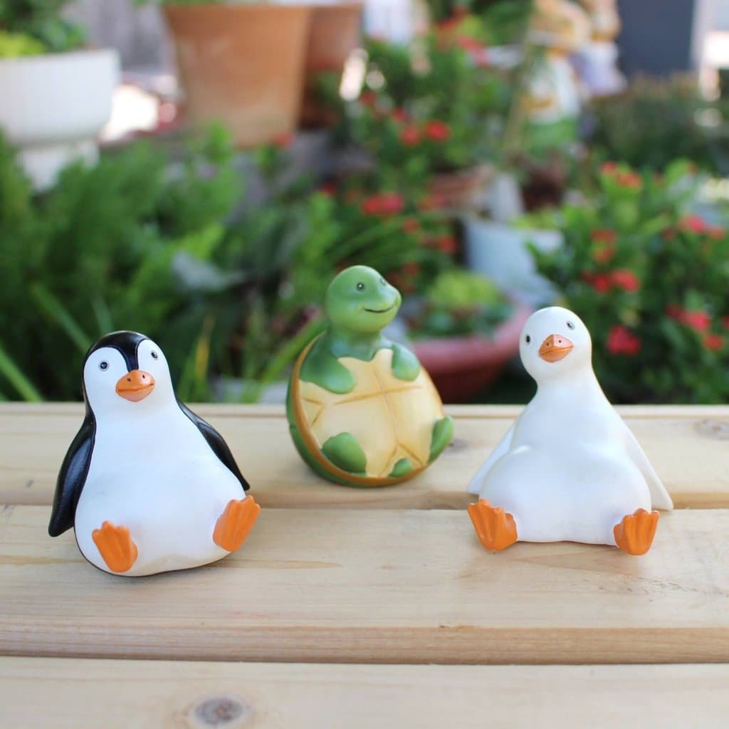 3 Peças Design Bonito Estatuetas De Tartaruga E Pinguim Forma Realista Estatueta De À Prova D'água Para Aquário