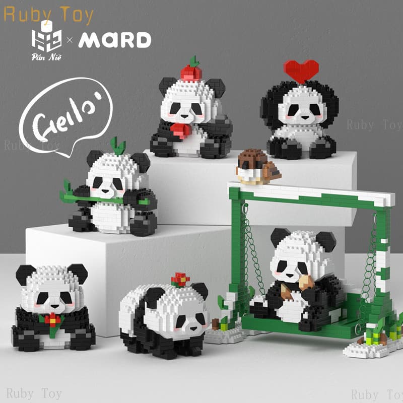 Panda Qizai Bonitinho Conjunto De Decoração De Bloco De Construção Chinês Presente De Brinquedo