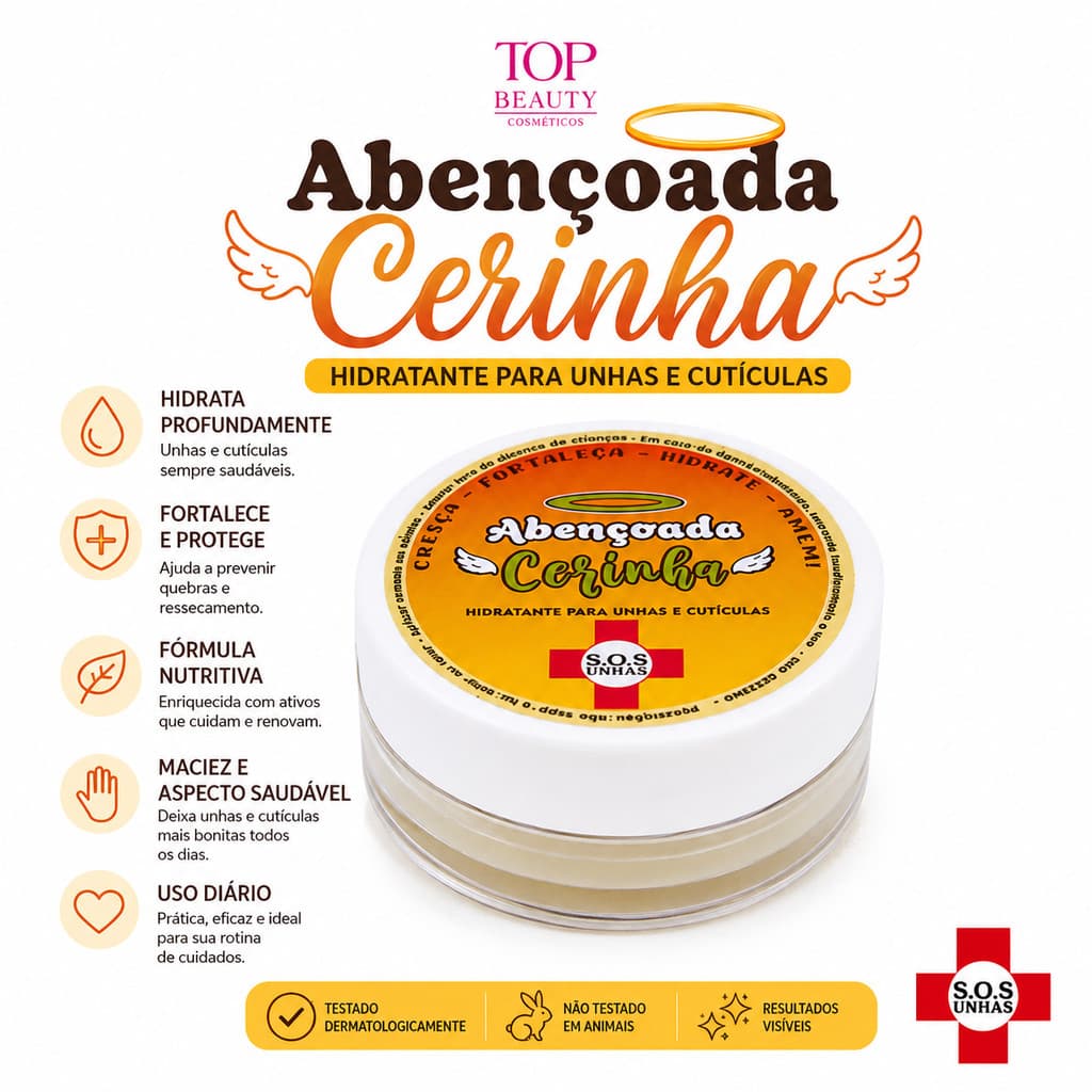 Base Cera Nutritiva Unhas e Cutículas Hidratante - Abençoada Cerinha - Top Beauty