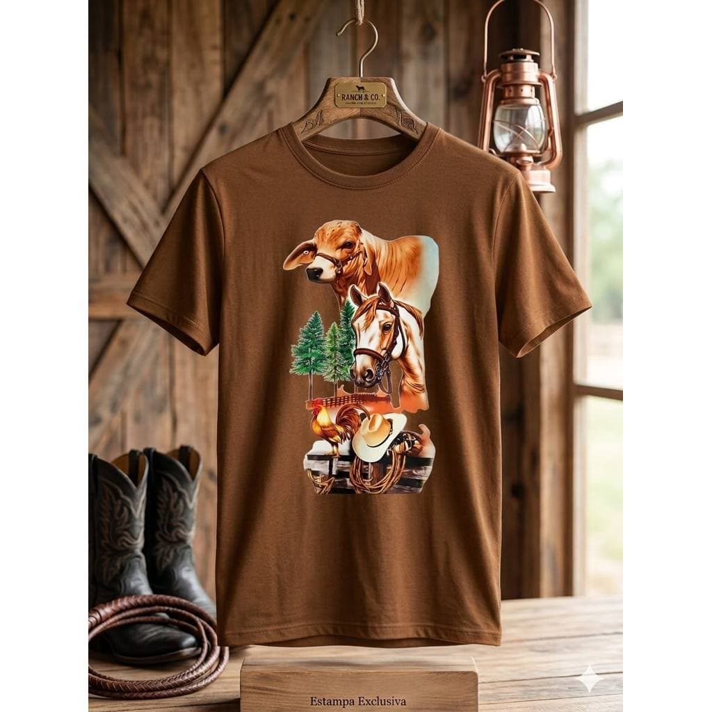 Camiseta Masculina Country Fazenda Cavalo Boi Cowboy Agro Algodão Premium