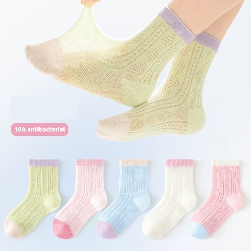 [5PCS] Meias finas respiráveis para meninas/meias esportivas de algodão de malha Anti-Pilling