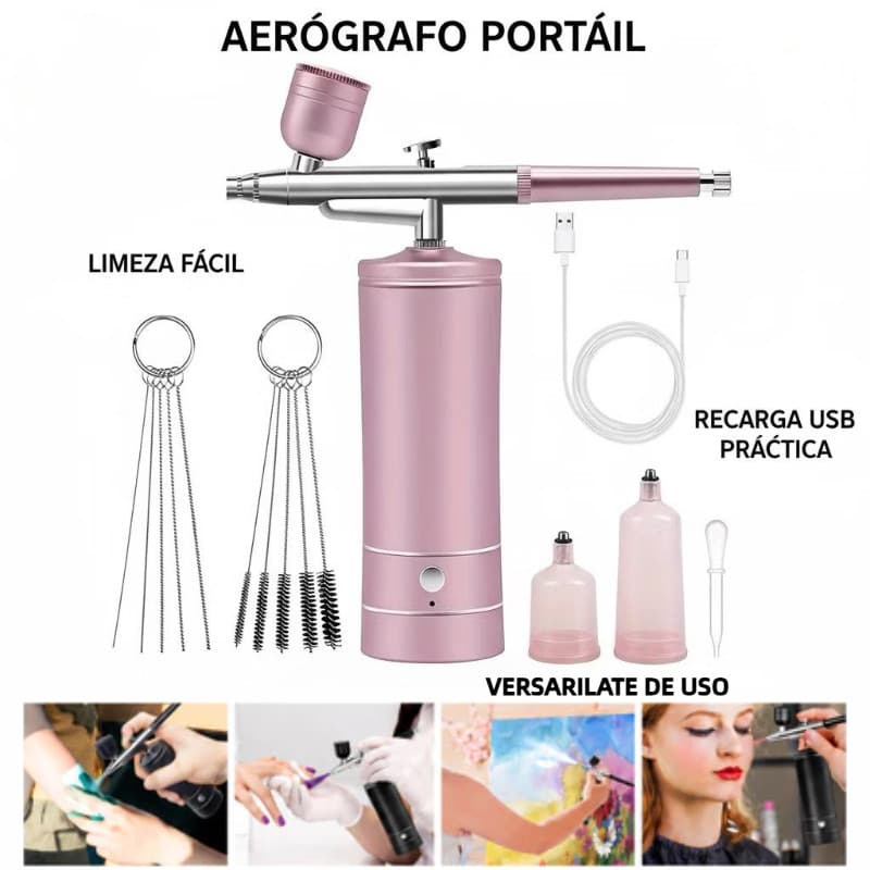 Conjunto de pistola de pulverização recarregável portátil, equipado com Mini Compressor sem fio, adequado para Manicure,