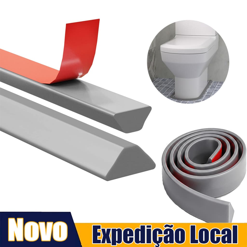 Barreira de Água 2m Cinza TPE Trapezoidal Autoadesiva para Box Banheiro, Cozinha, Piso, Porta de Correr e Garagem