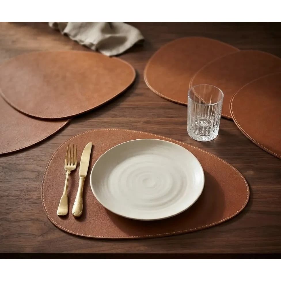 Kit 6 Sousplat Oval Couro Sintético Liso Jogo Americano Individual Mesa Posta Jantar Decoração da Cozinha