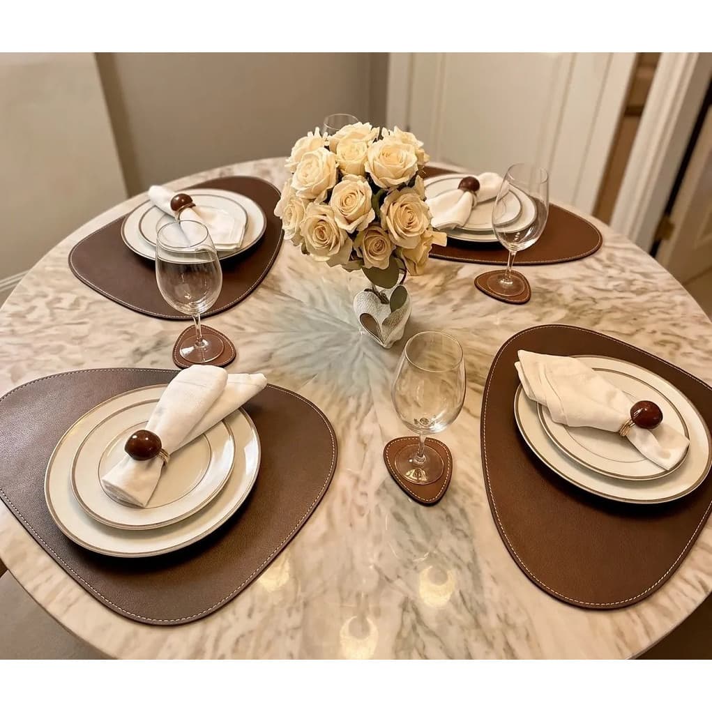Kit 4 Sousplat Oval Individual Jogo Americano Couro Sintético Liso Mesa Posta Jantar Cozinha e Decoração