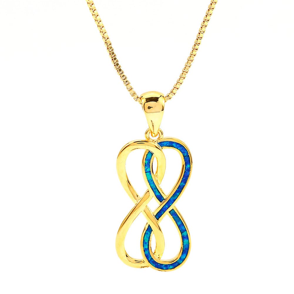 Estilo simples dourado platina azul branco opala dupla figura 8 pingente entrelaçado colar combinado JM3X