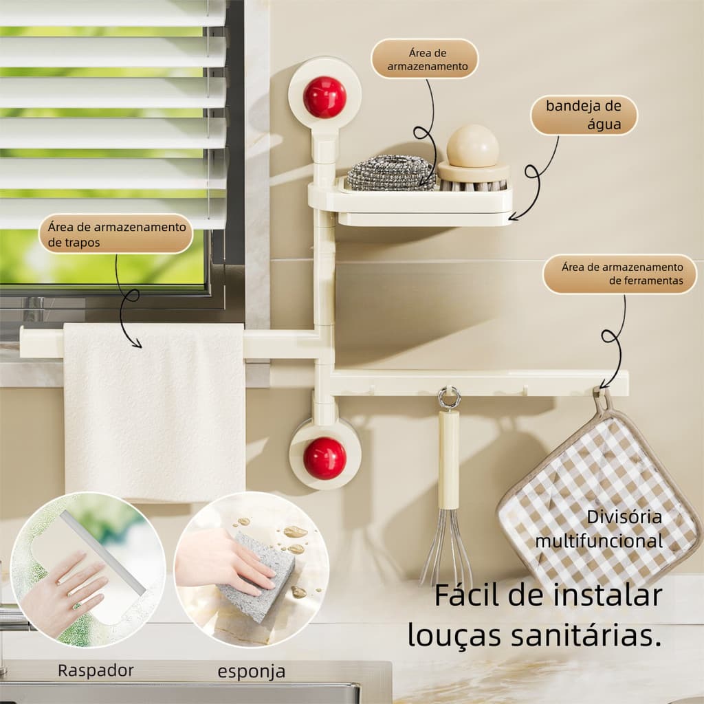 Ventosa prateleira de cozinha montada na parede sem perfuração giratória pia esponja de lavar louça limpar