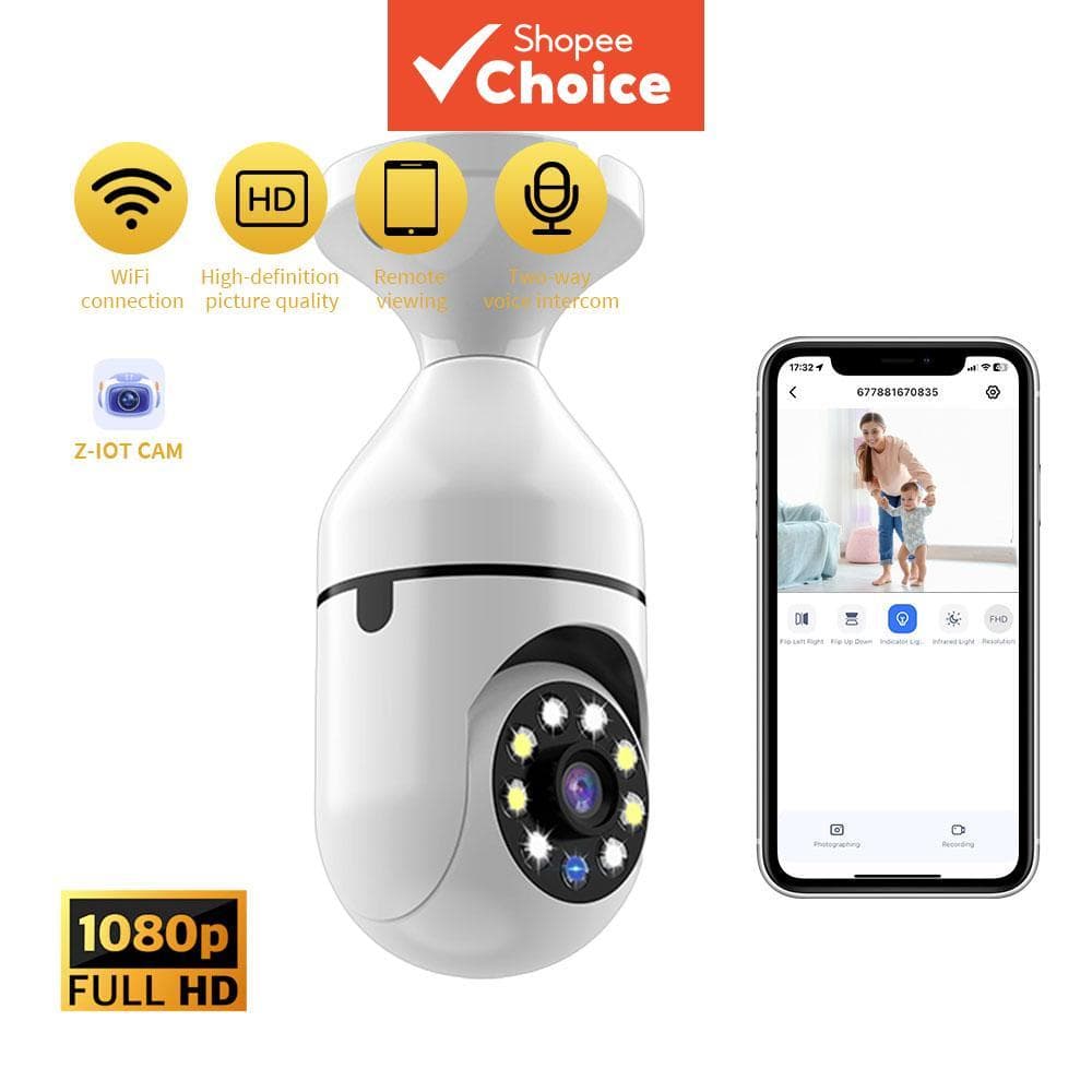 Câmera de Segurança CCTV E27 Lâmpada Inteligente Câmera 360 Graus Exterior Sem Fio WiFi Visão Noturna em Cores Completas