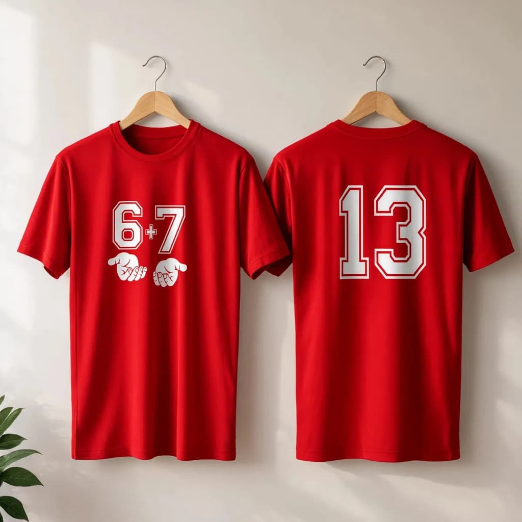 Camiseta Casual 6+7 Número 13 Algodão Respirável Modelagem Tradicional Confortável Six Seven Homens Mulheres Unissex Top