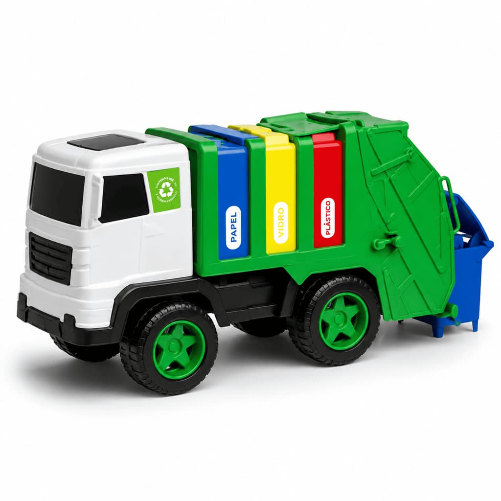 Caminhão de Lixo Articulado Adijomar Ref 2034 Brinquedo Infantil de Coleta em Plástico Resistente