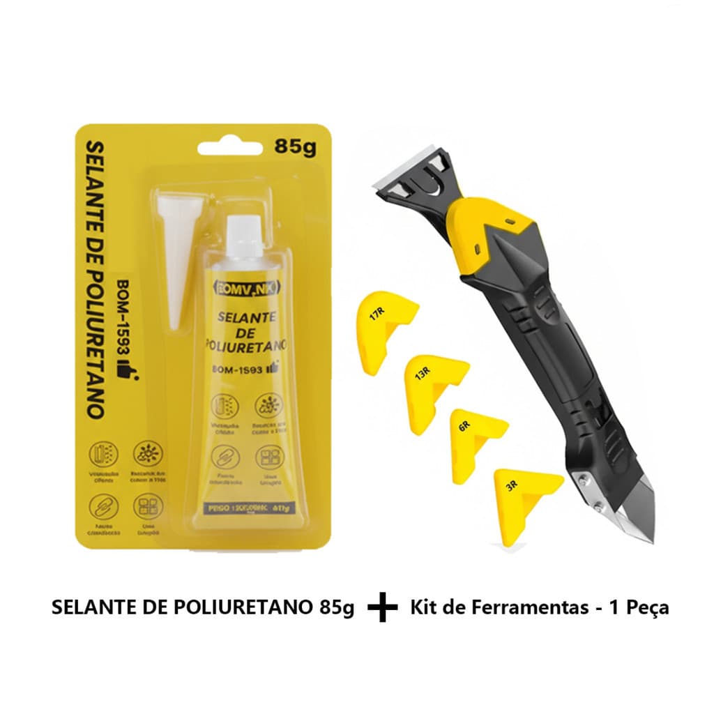 Ferramenta Multiuso Remoção de Silicone com Pontas + Selante Poliuretano 85g para Vedação