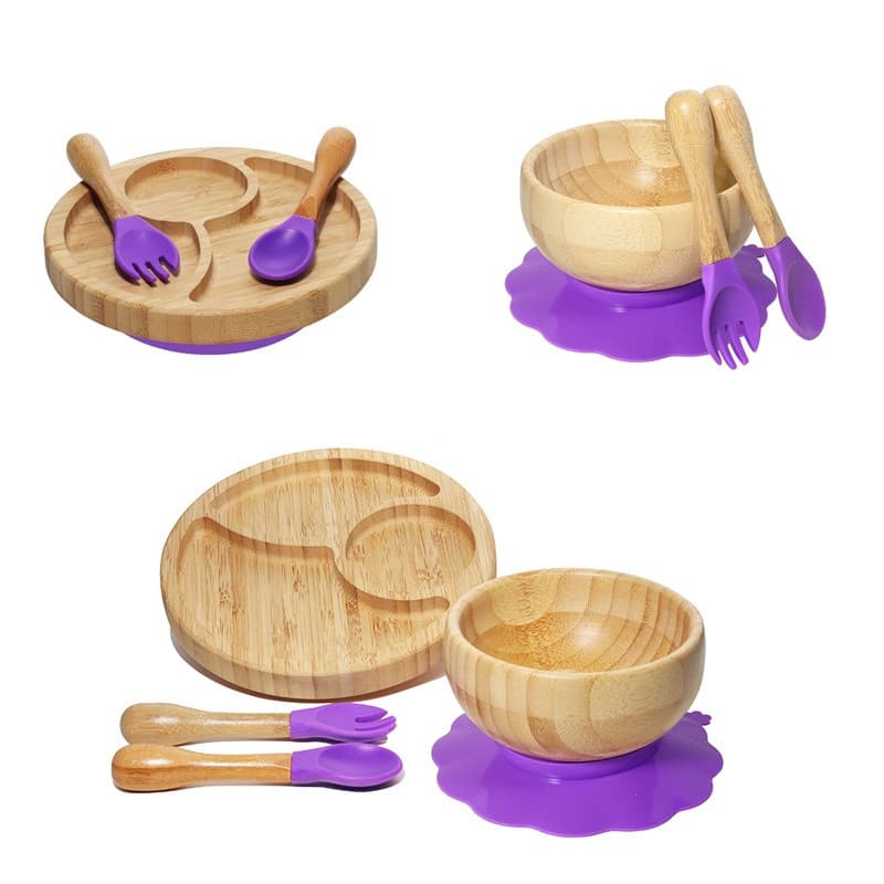 Conjunto de Pratos de Bambu para Alimentação Infantil