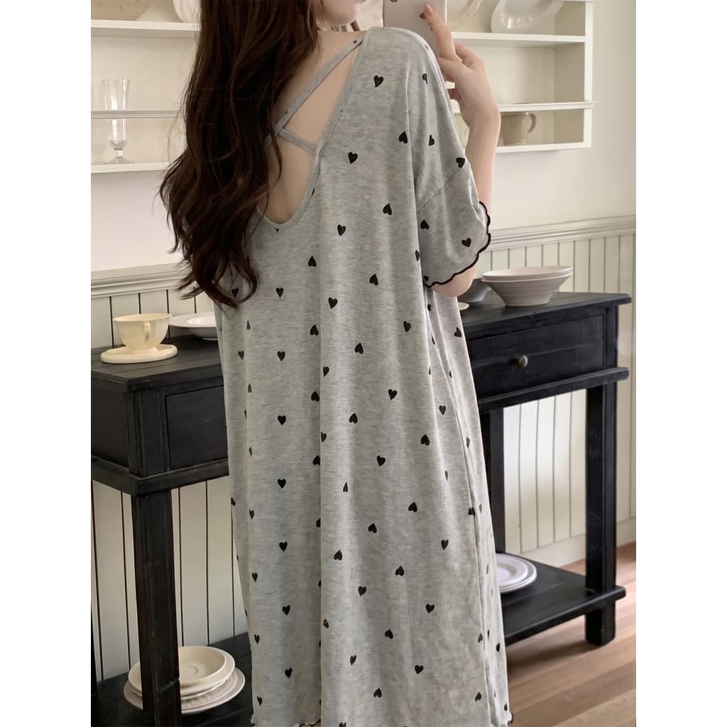 Dia de verão Modal manga curta amor camisola senhoras Halter pijamas de seda gelo mulheres grávidas Plus Size Loungewear