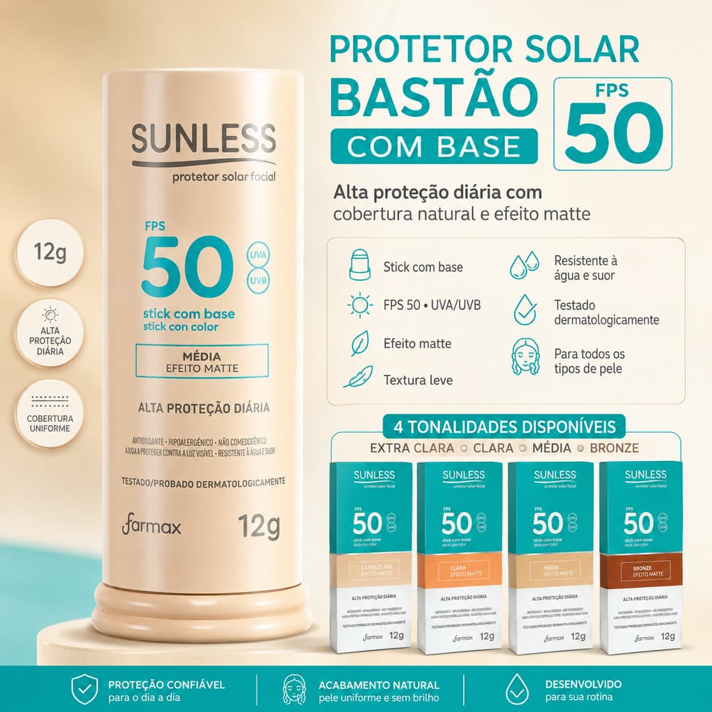 Protetor Solar Facial Bastão com Base e Antioleosidade