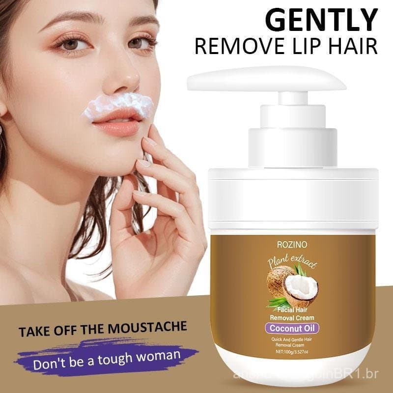 Creme Depilatório Facial com Óleo de Coco ROZINO - Remoção Suave de Pelos dos Lábios