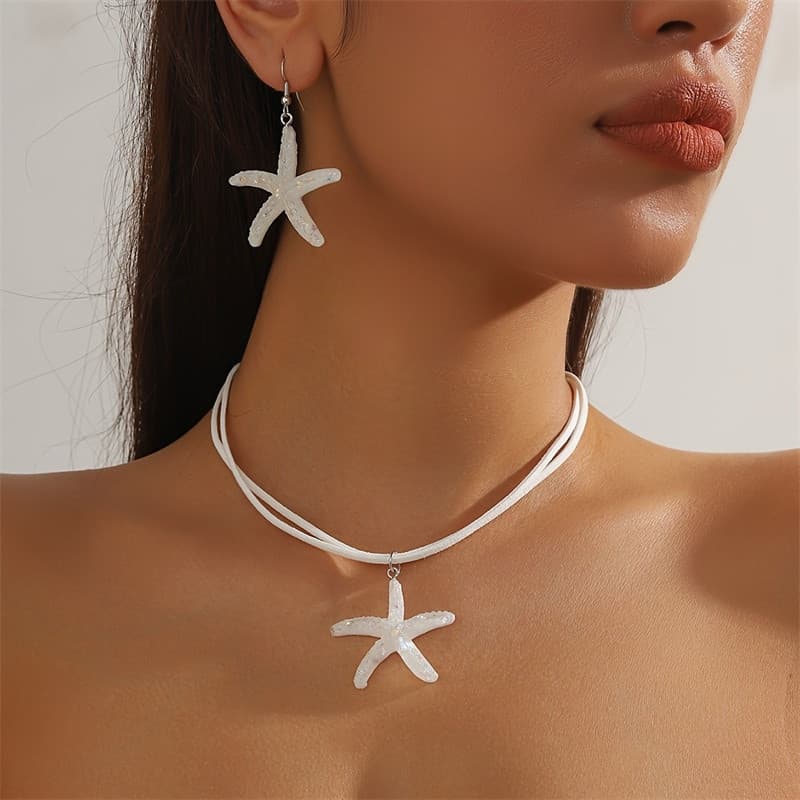 Conjunto De Colar De Brincos De Estrela Do Mar Gradiente De Férias Na Praia gmai , Acessórios De Presente De Feriado Da