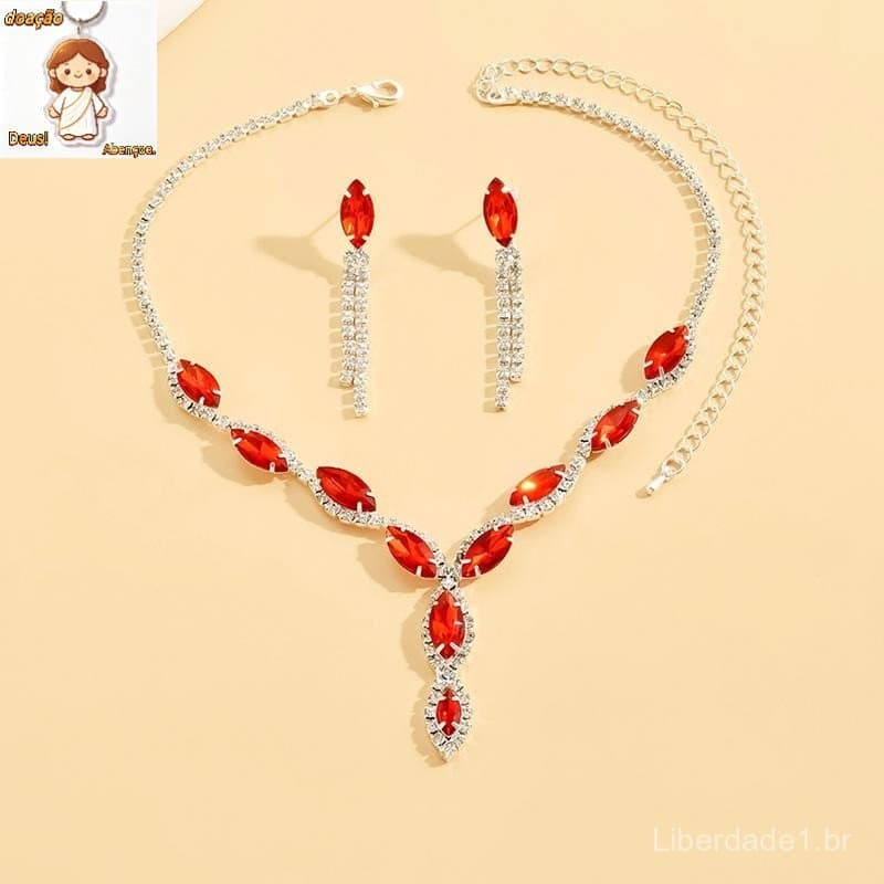 Conjunto De Colar De Strass/E Brincos Design Moda Requintado/Mistura De Cores/Vermelho/Azul/Prata Opções Novo