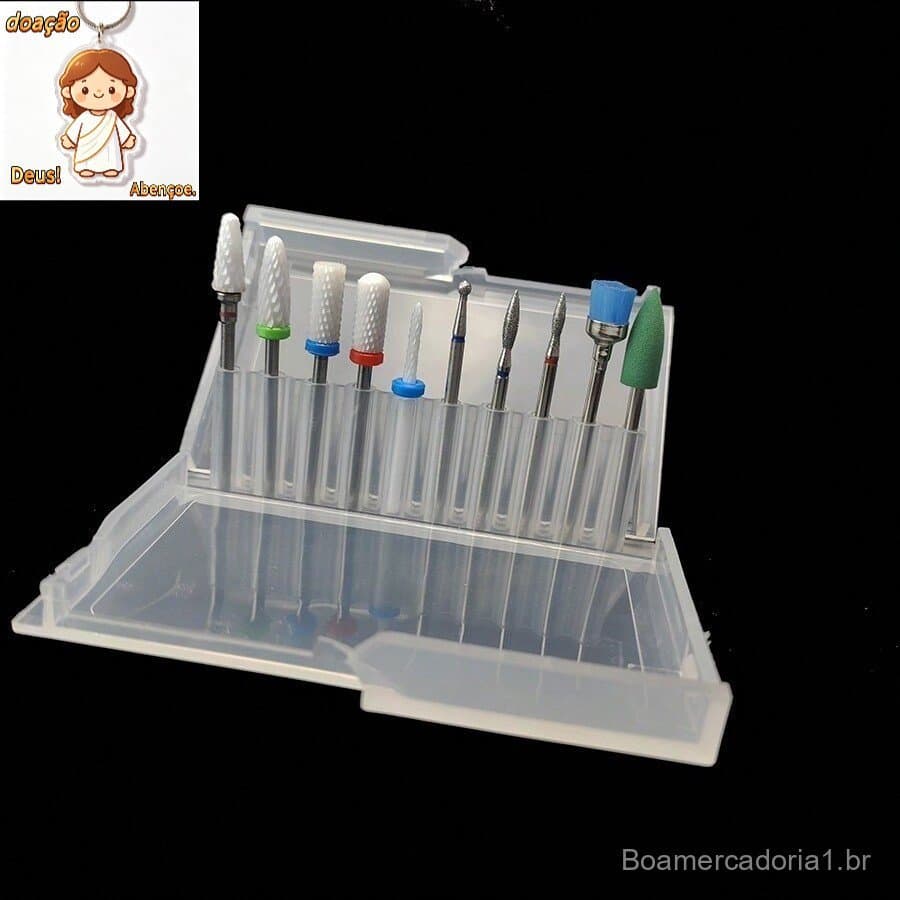 Kit 10 Brocas  para Lixar Unhas Com caixa de armazenamento